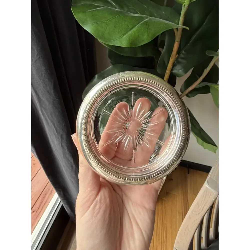 Set of 5 Leonard Silver Plated Glass Coaster Starburst Pattern Round Stackable